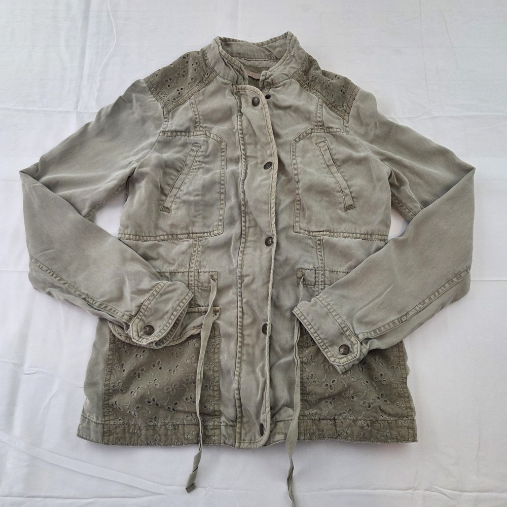 Max Jeans Utility Jacket Womens Small Green Eyelet Lace Military Inspired Safari